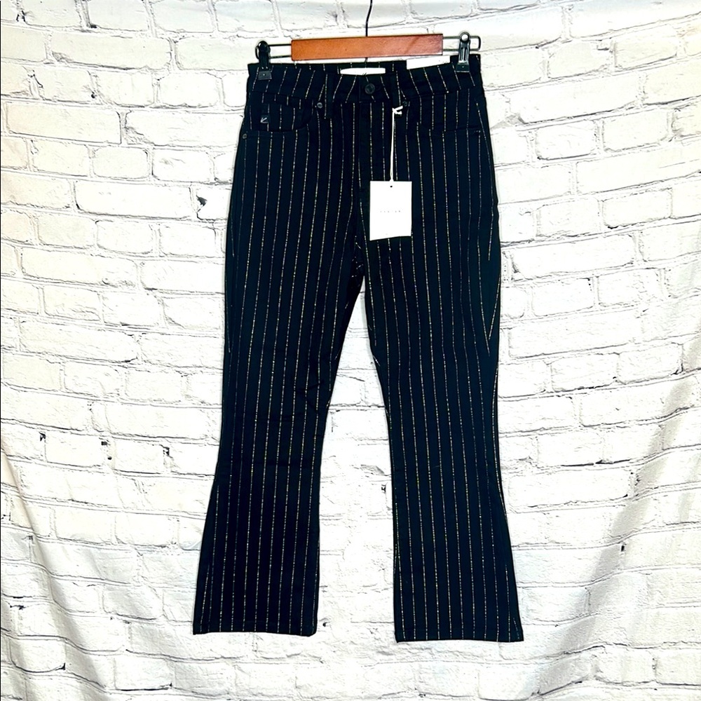 KanCan Black & Silver Striped Black Denim Pants Size 5 Size 26 Brand New W/Tags
